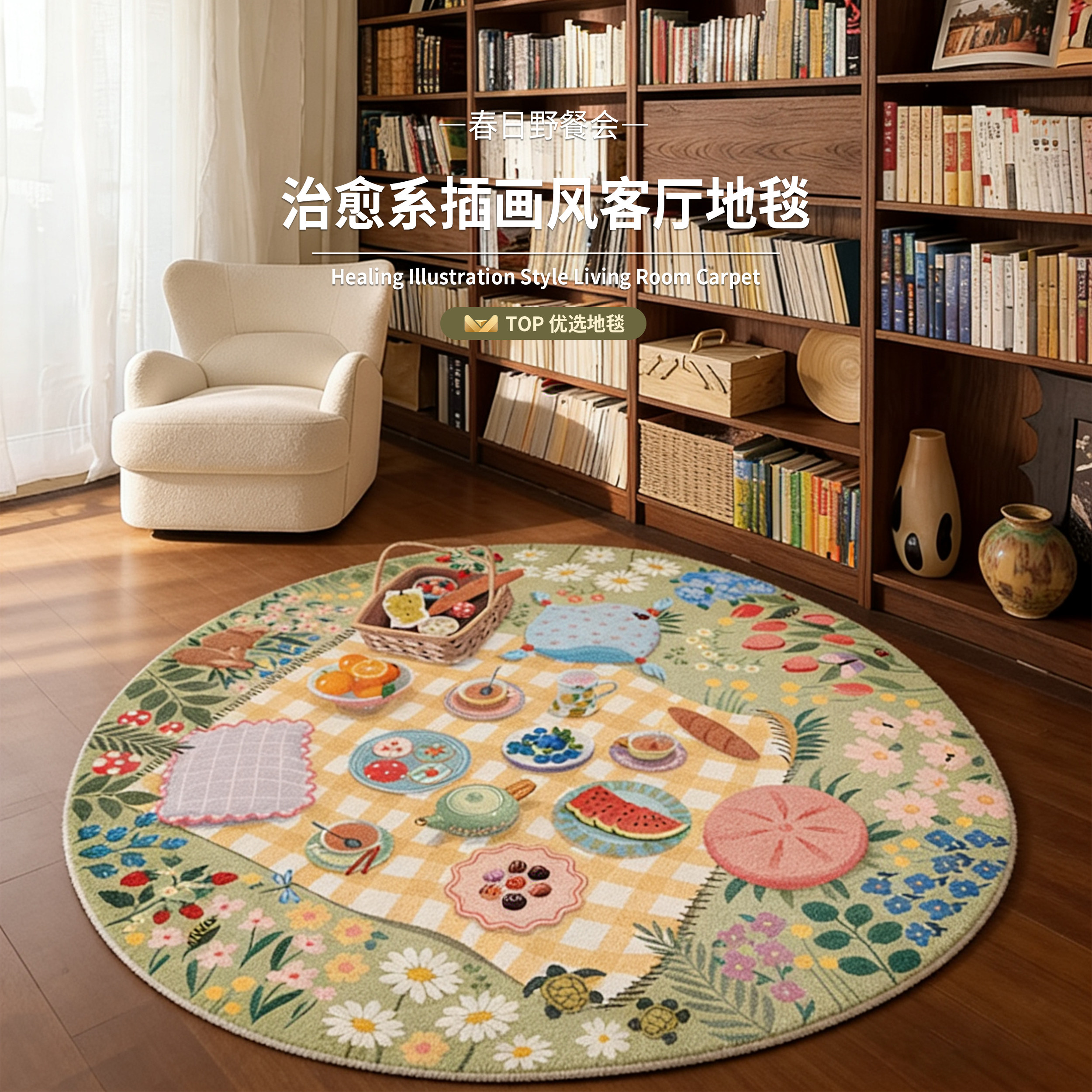2026新款圆形卡通免洗耐脏地毯图片