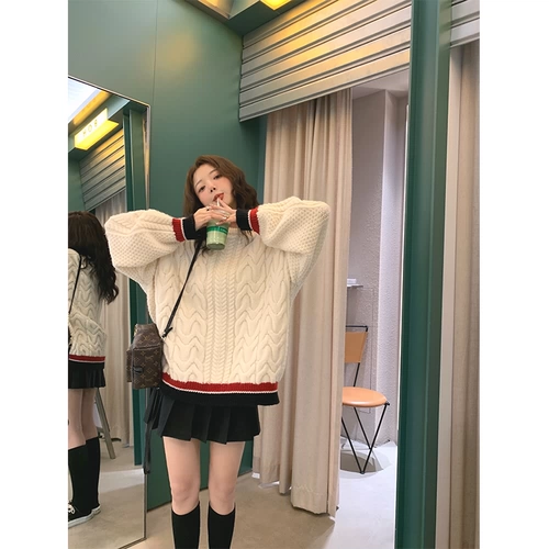 Zhang Beibei Ibell Girls Lazy Wind Betal Tomberine свитера осень и зима Новый Свободный Круглый Топ