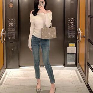 汉南洞日记韩版高腰修身复古小脚牛仔裤女百搭提臀显瘦铅笔九分裤