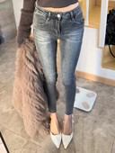 2025东大门复古蓝灰色高腰显瘦显腿长紧身小脚九分铅笔牛仔裤 女