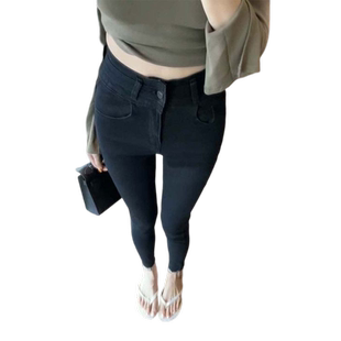 2025秋季黑色高腰紧身小脚裤新款休闲长裤子弹力显瘦纯色铅笔裤女