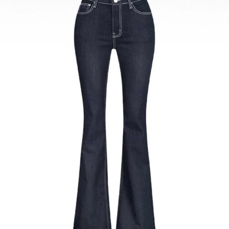 秋季高腰丰胯修身显瘦腰臀比微喇牛仔裤韩系明线百搭显臀牛仔长裤