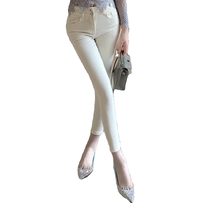 白色牛仔裤女2024韩版高腰小脚