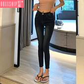 做旧高腰牛仔裤 子 弹力紧身显瘦提臀辣妹九分铅笔小脚裤 女秋季 韩版