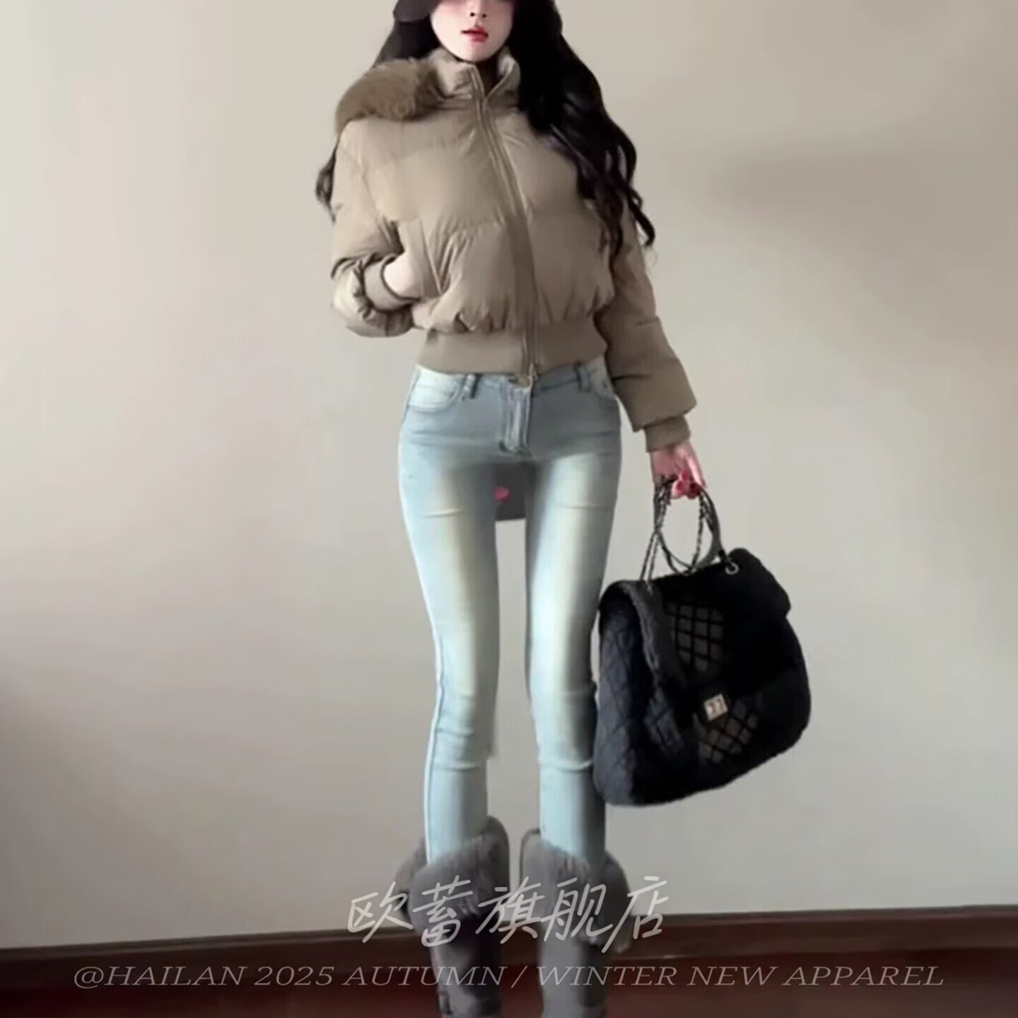 韩系浅蓝色牛仔裤女高腰磨白弹力紧身提臀美胯显瘦百搭九分小脚裤