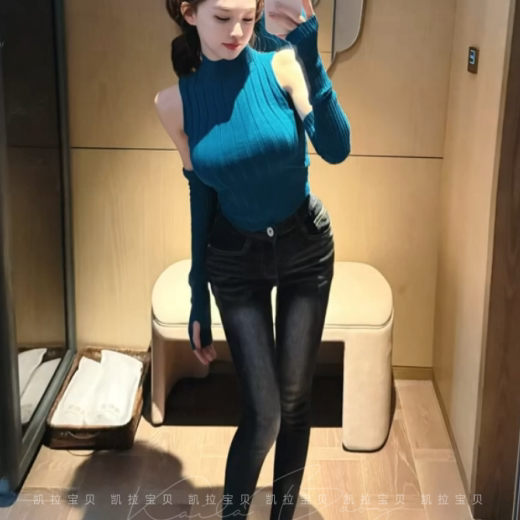 韩女日记*秋日显瘦百搭丰胯小脚牛仔裤复古水洗磨白高光修身裤子