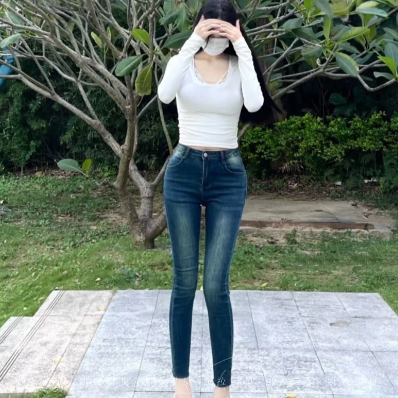 复古蓝韩女高腰小脚牛仔裤女紧身显瘦修身性感水洗磨白显瘦铅笔裤