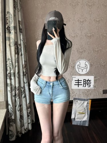 自带丰胯垫高街遮肉牛仔热裤