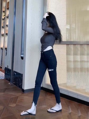 女韩版高腰小脚紧身乞丐裤弹力