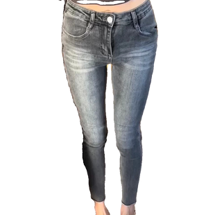 2025东大门复古蓝灰色高腰显瘦显腿长紧身小脚九分铅笔牛仔裤女