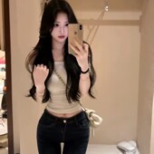 两色韩漫T 纯欲风一字肩中袖 T恤2025夏季 辣妹弹力修身 内搭上衣