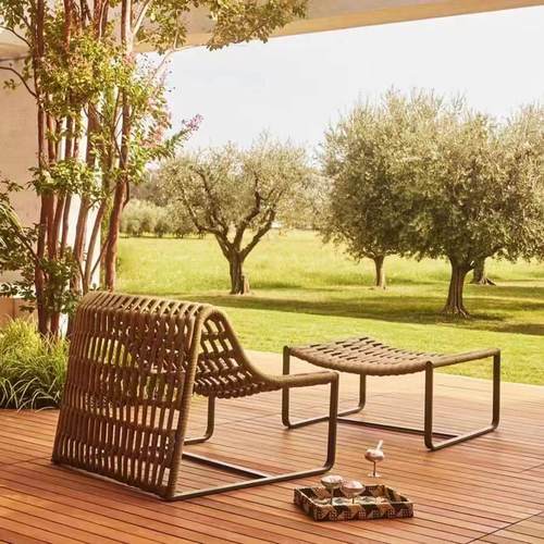 户外休闲椅藤编花园阳台极简单人椅酒店民宿庭院创意懒人靠背躺椅
