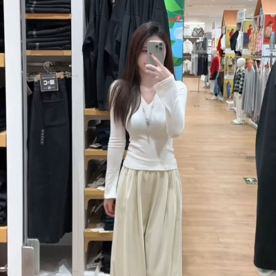 德绒v领打底衫短款修身保暖T恤