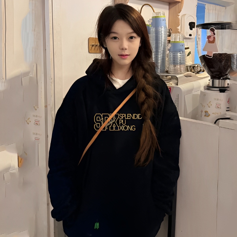 美式复古高街连帽卫衣女chic慵懒