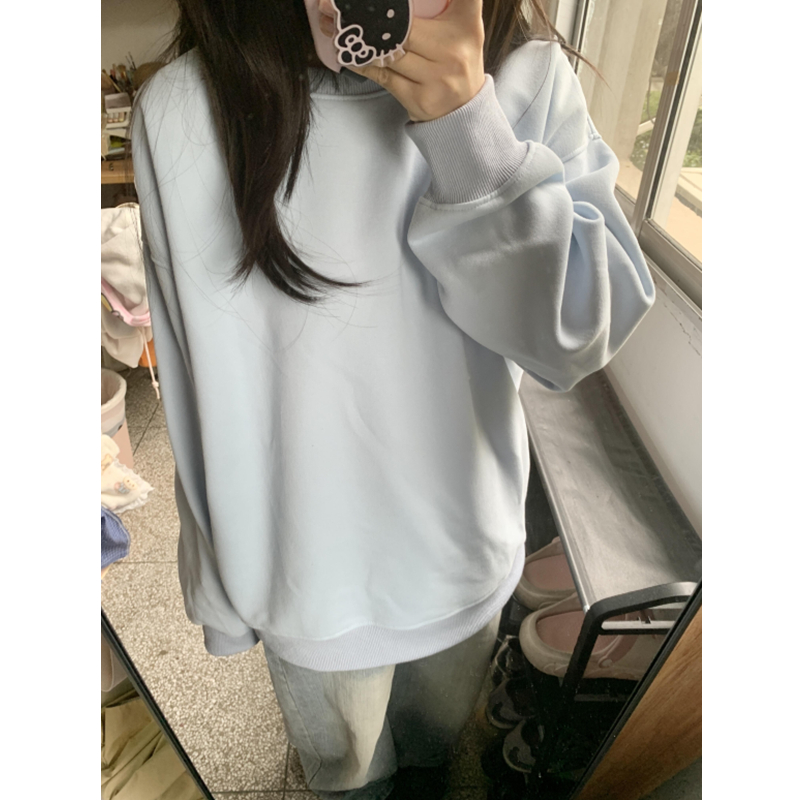 加绒加厚无帽卫衣女宽松慵懒上衣