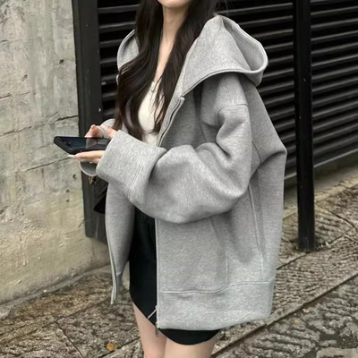 连帽卫衣女宽松薄款拉链开衫外套