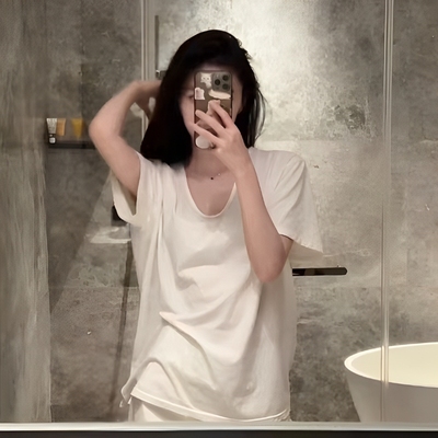 正肩V领短袖t恤女半袖体恤上衣