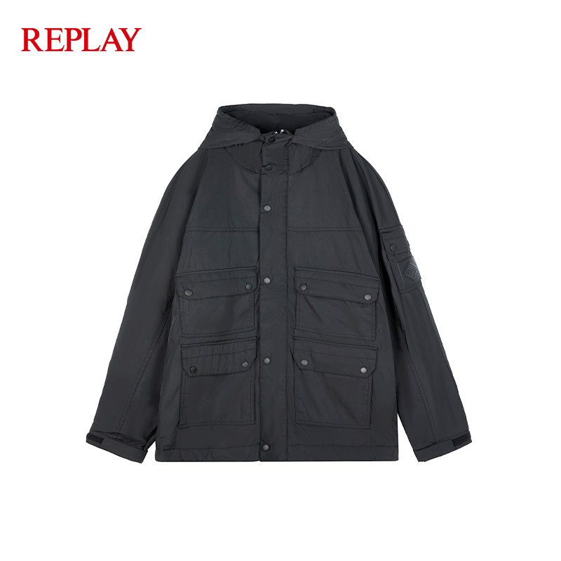 replay棉服男士combat系列连帽简约纯色多口袋潮流