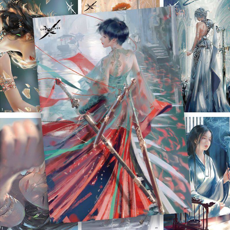 鬼刀风曳公主海报动漫二次元周边wlop美少女墙贴纸男生壁画卧室潮