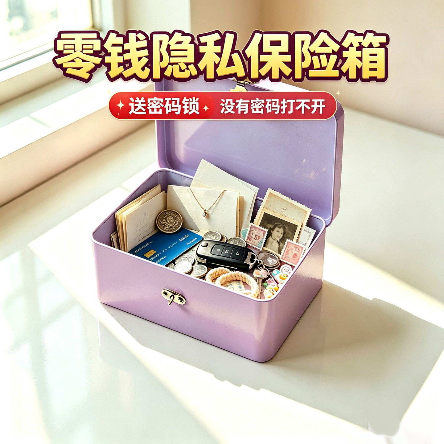 带锁盒子收纳盒密码小箱子储物手机整理证件桌面储物盒铁盒盲盒图片