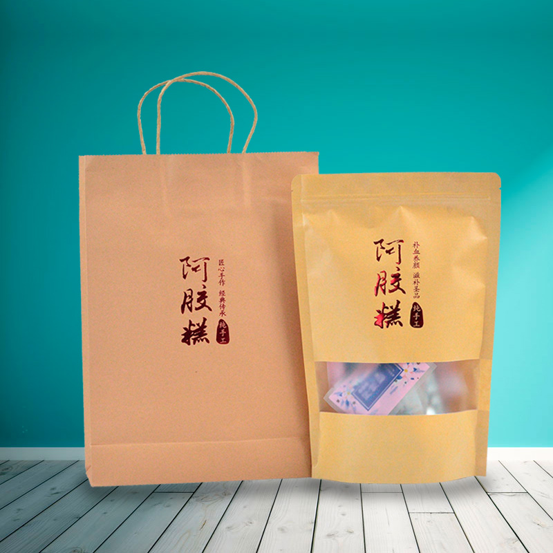 可定制烫金印花阿胶糕开窗自封袋手提袋包装袋牛皮开窗纸袋自立袋