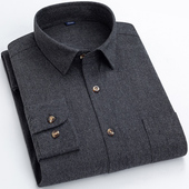 纯棉磨毛经典 春秋季 男士 长袖 格纹衬衣商务休闲寸衣 纯灰色加厚衬衫