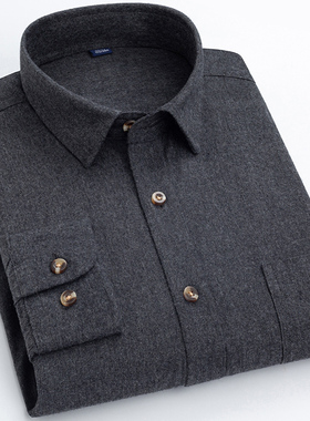 春秋季纯灰色加厚衬衫长袖男士纯棉磨毛经典格纹衬衣商务休闲寸衣