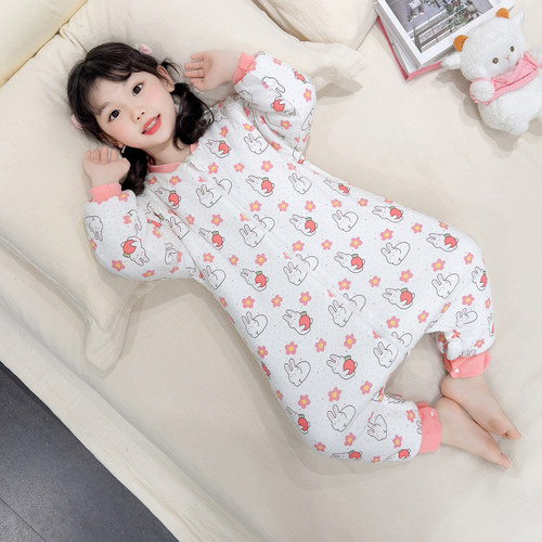 婴儿睡袋秋冬季夹棉加厚新款儿童分腿防踢被宝宝家居服连体睡衣冬