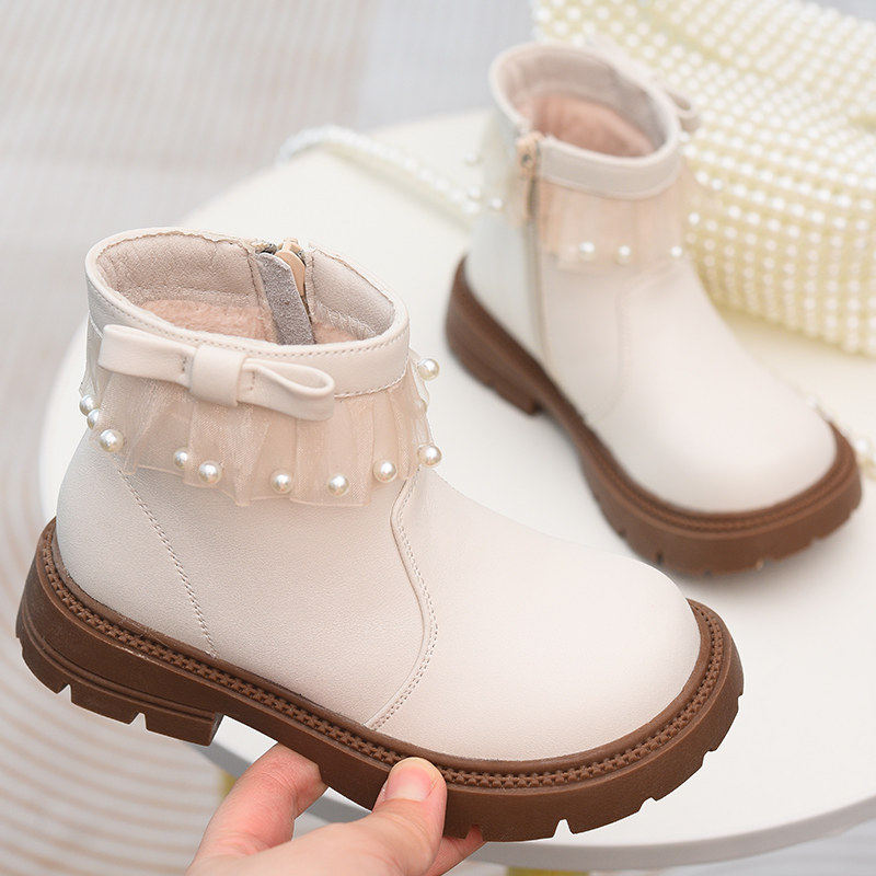 真皮女童短靴儿童小皮靴2025秋冬款童鞋加绒二棉靴女孩公主马丁靴