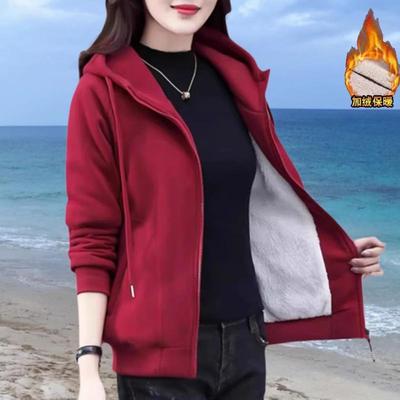 秋冬新款女士保暖加绒拉链开衫外套中年妈妈宽松休闲卫衣2025上衣