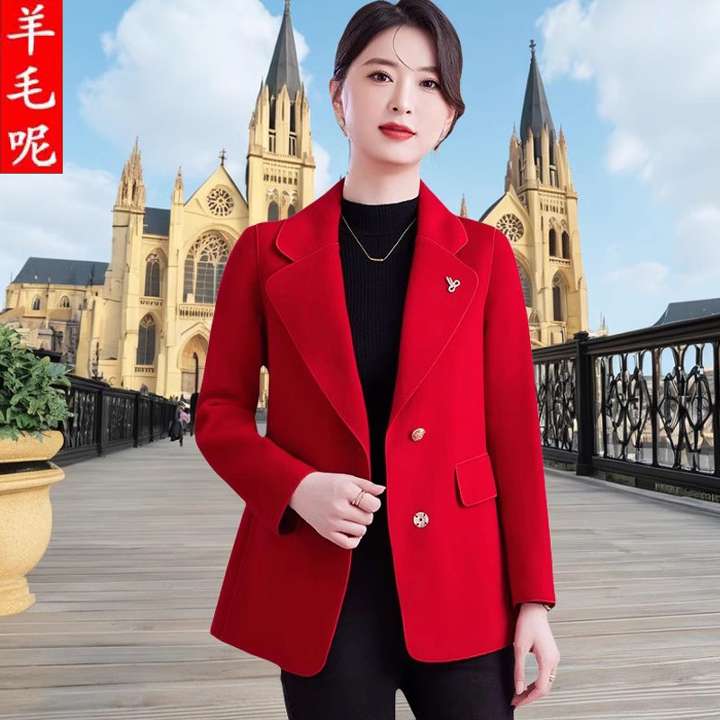 双面羊绒西装外套女2026秋冬新款中年妈妈高级感冬季羊毛呢子大衣