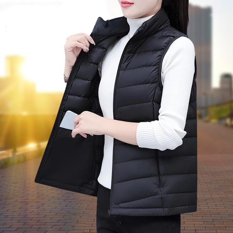 高档轻薄白鸭绒女士2025冬新款修身立领保暖坎肩马甲无袖时尚外套