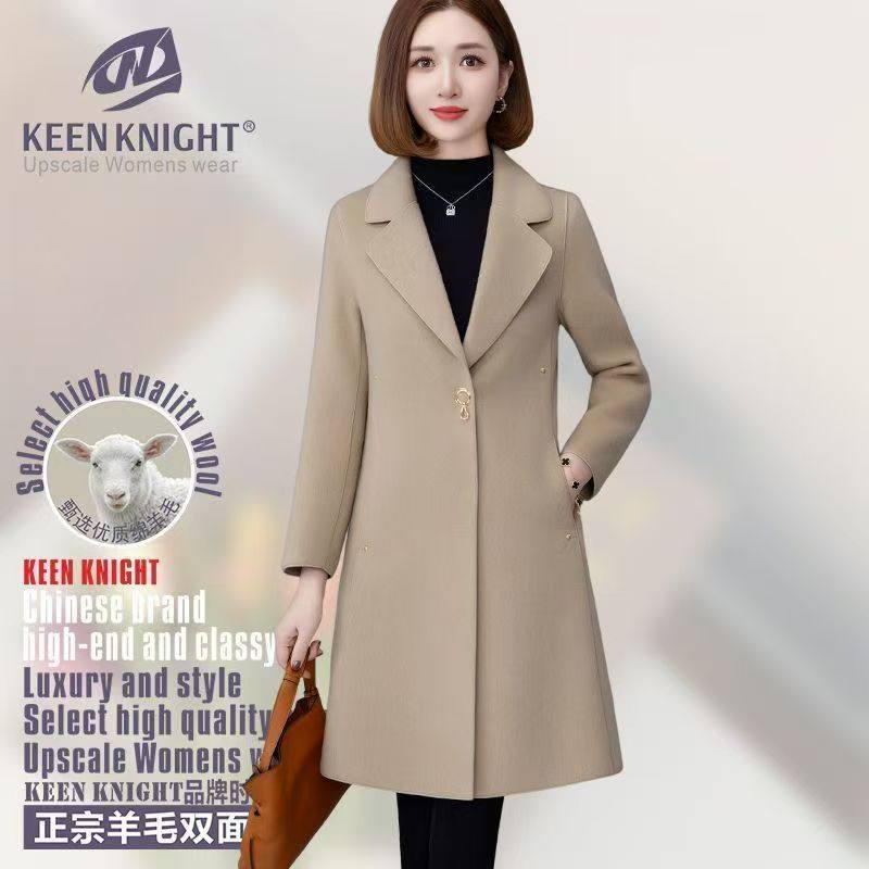 正品羊毛双面绒大衣女中长款西装领呢大衣秋冬新款羊毛呢子外套女