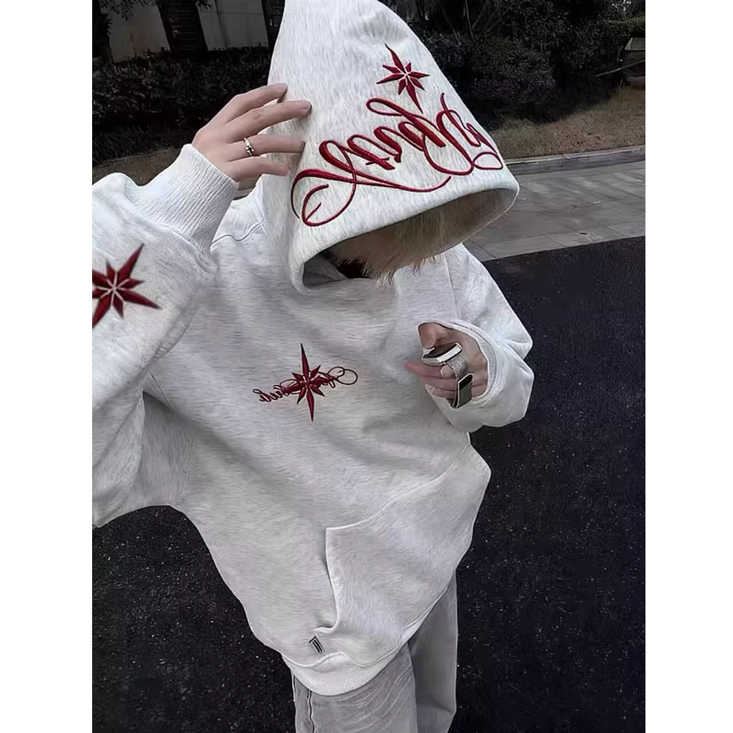 国潮美式高街北极星刺绣连帽卫衣男情侣款宽松潮牌加绒帽衫外套女,男装,卫衣,淘宝优惠券,粉丝福利购,淘宝优惠卷