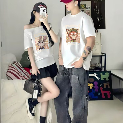 免费试穿夏季情侣装卡通短袖T恤