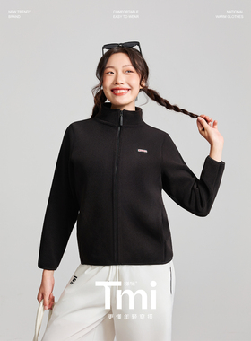 Tmi女款2025新款加厚泰迪绒立领拉链卫衣保暖外套开衫3102黑色