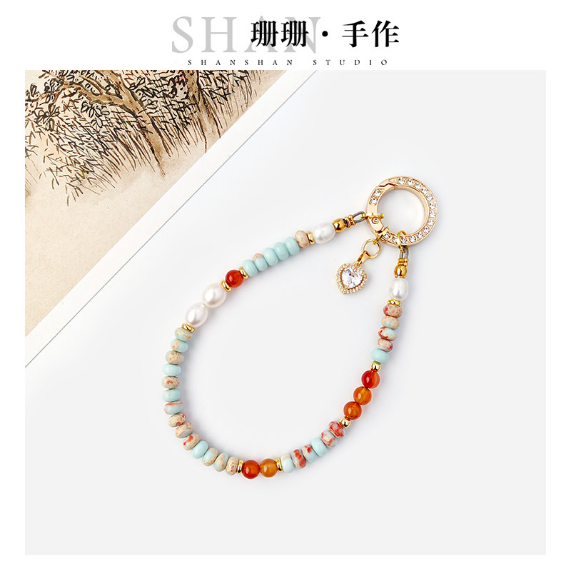 原创天然珍珠手机链天然石手拿链腕链包包挂件高级手链精致女送礼