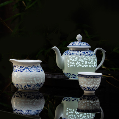 景德镇玲珑白瓷功夫茶具8件套