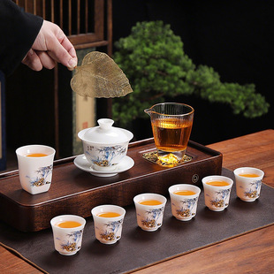 高档羊脂玉茶具套装富足天下德化白瓷功夫茶具家用商用轻奢伴手礼