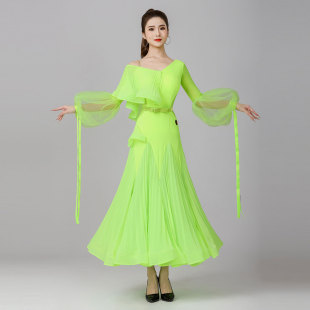 丹宝罗华尔兹舞厅高端表演裙萤光绿交谊舞连衣裙黑池比赛摩登舞裙