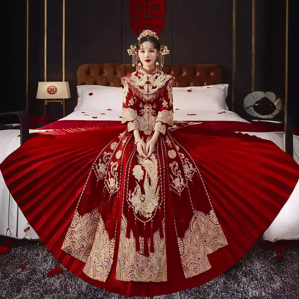 新中式秀禾服新娘2025新款结婚服敬酒服披肩款出阁大码奢华龙凤褂