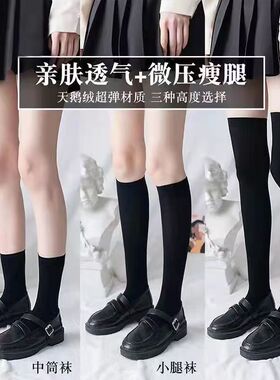 天鹅绒小腿袜女显瘦腿中筒袜黑色日系JK长筒袜ins潮百搭纯色高筒