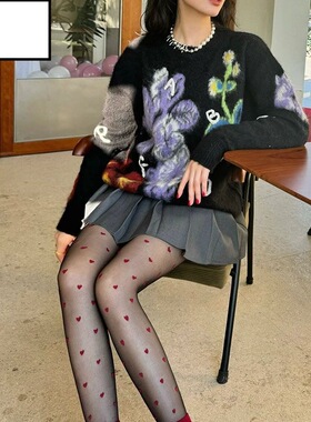 严选红色小爱心丝袜性感辣妹黑丝女波点黑色打底袜超薄透肉连裤袜