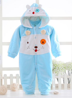 新款蓝色小熊黄色粉色连体衣秋冬男女宝宝哈衣春季0-1岁婴儿衣服