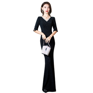 高定晚礼服女2026新款黑色轻奢小众高端宴会气质高级感鱼尾主持裙
