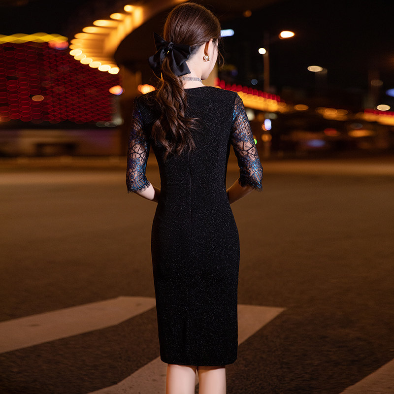 黑色晚礼服2024新款轻奢小众高端平时可穿气质高级质感主持人裙女