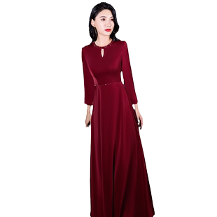 妈妈装婚宴晚礼服裙女2026新款酒红色参加婚礼喜婆婆宴会气质礼服