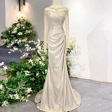 亮片晚礼服女2025新款轻奢小众高端宴会气质独唱主持人裙女高级感