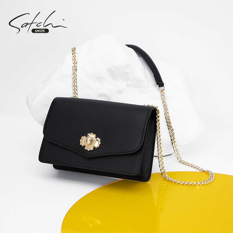 satchi/沙驰女包小众设计感单肩包链条小方包牛皮斜挎包豆腐包