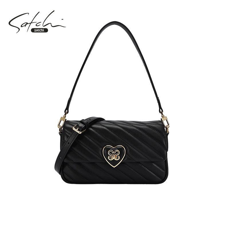 SATCHI/沙驰高质感真皮女包单肩小方包百搭腋下包情人节送女友